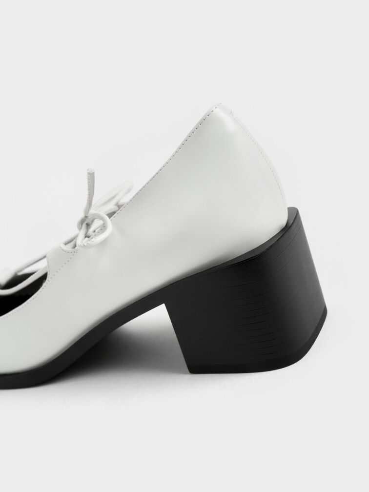 Ribbon-Tie Mary Jane Pumps, White, hi-res
