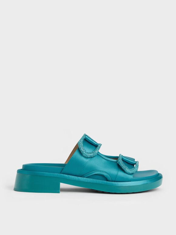 Gabine Recycled Polyester Slides, Turquoise, hi-res