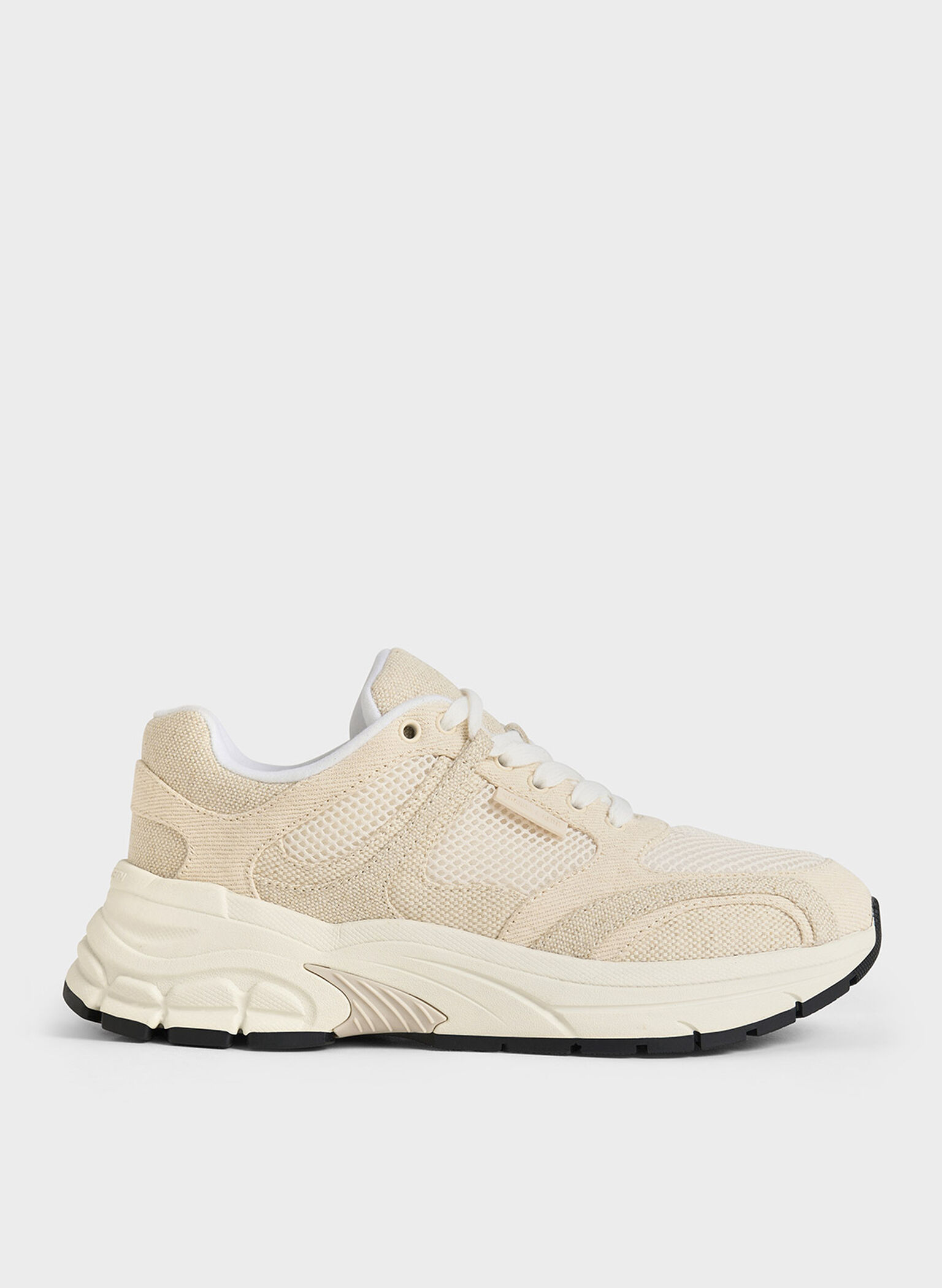 Mesh & Canvas Lace-Up Chunky Sneakers, Chalk, hi-res