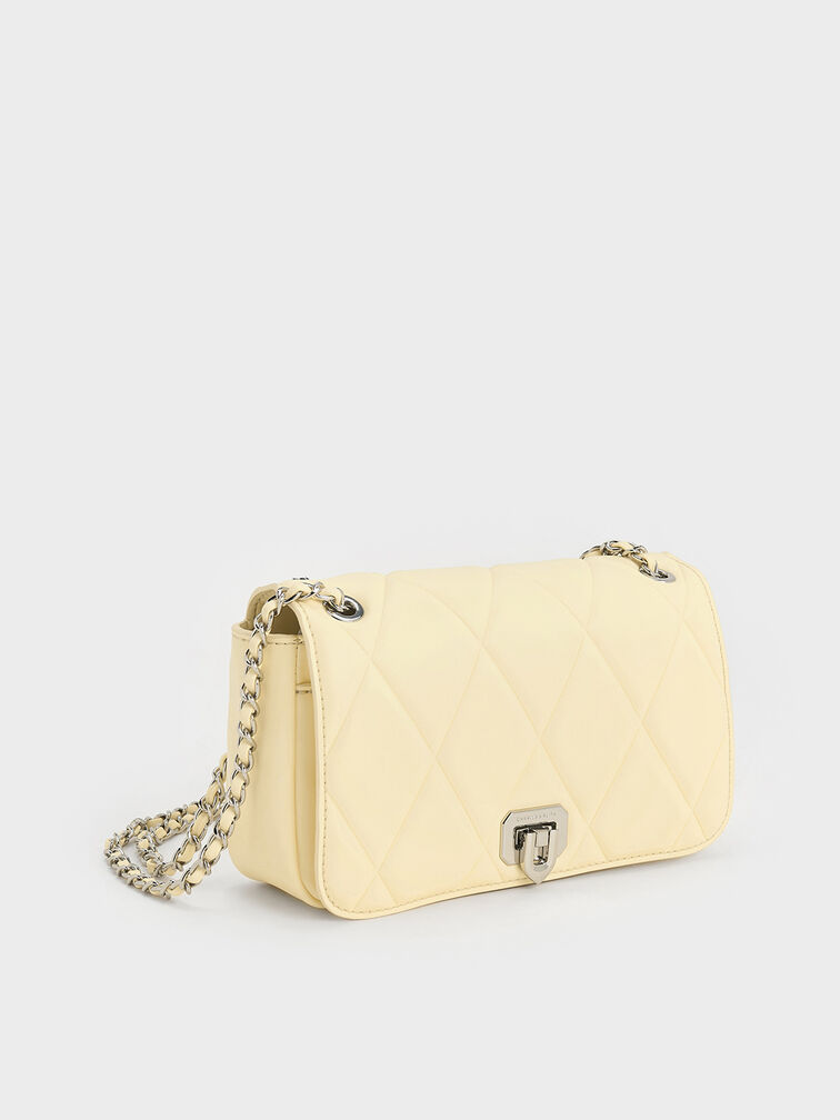 Arwen Diamond-Quilt Shoulder Bag, Butter Yellow, hi-res
