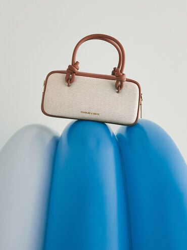 Bolso alargado Sammie de lona con asas anudadas, Lona gris pardo, hi-res