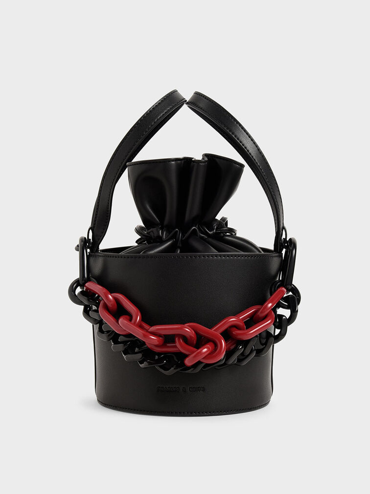 Double Chain Link Bucket Bag, Black, hi-res