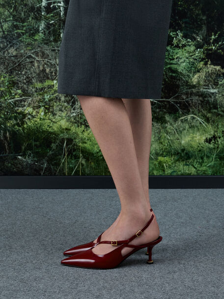 Zapatos de sal&oacute;n Wynn con tira trasera, tac&oacute;n escultural y hebilla de patente, Rojo, hi-res
