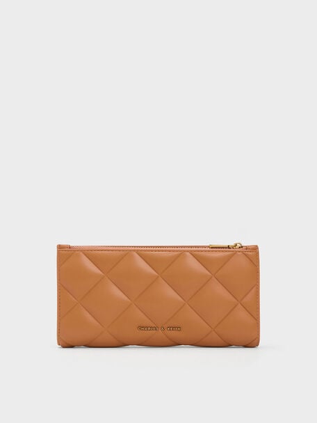 Danika Quilted Long Wallet, Chocolate, hi-res