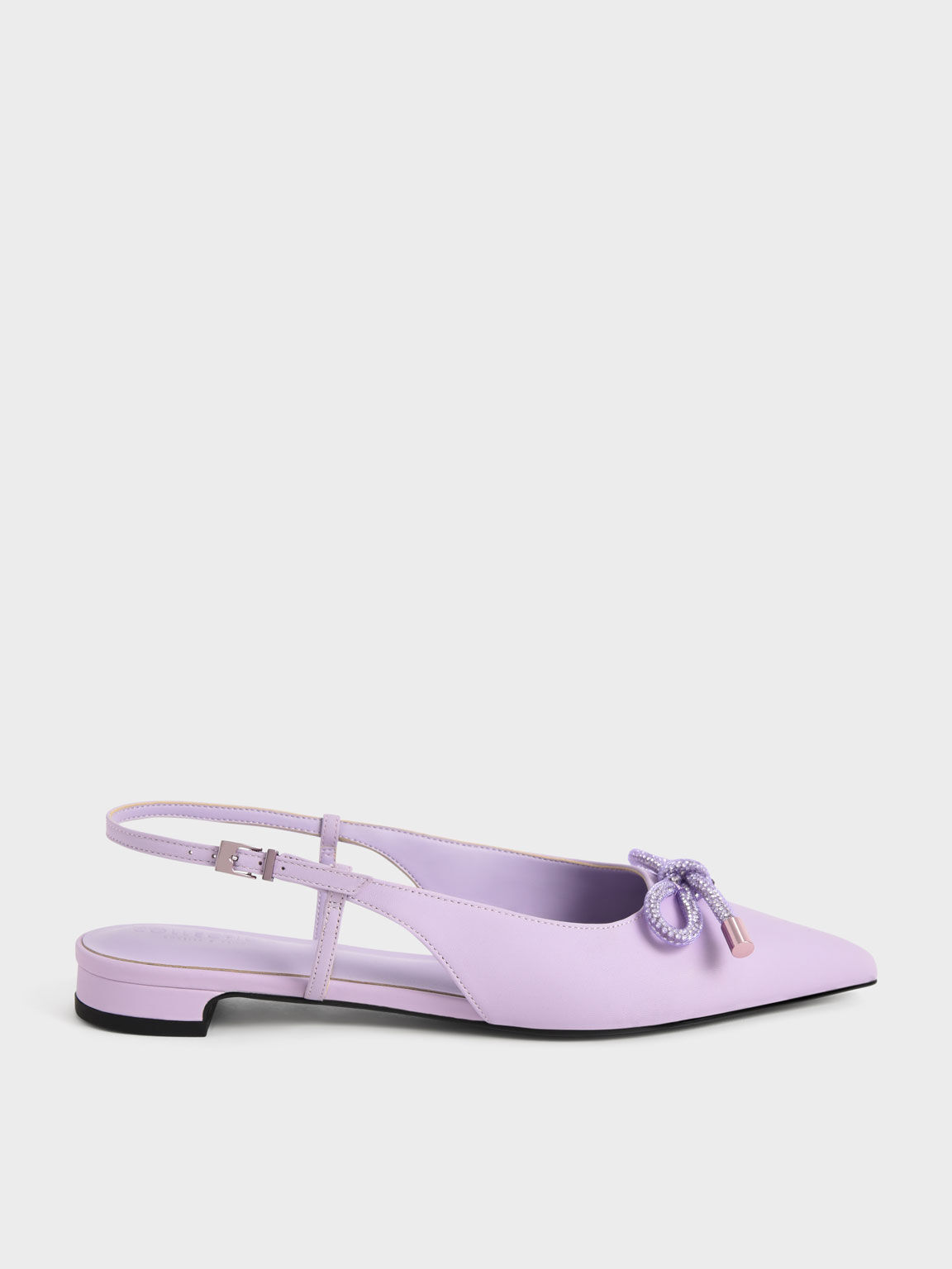 Gem-Embellished Bow-Tie Slingback Flats, Lilac, hi-res