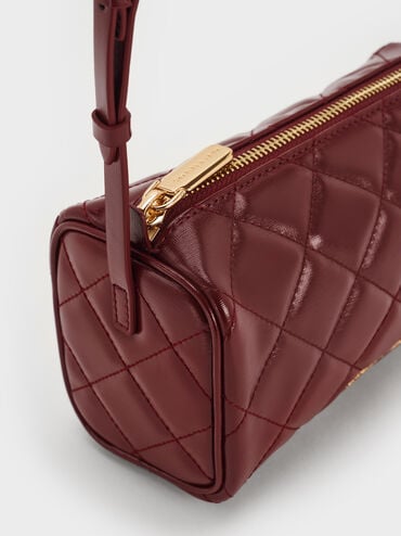 Janie Quilted Shoulder Bag, Burgundy, hi-res