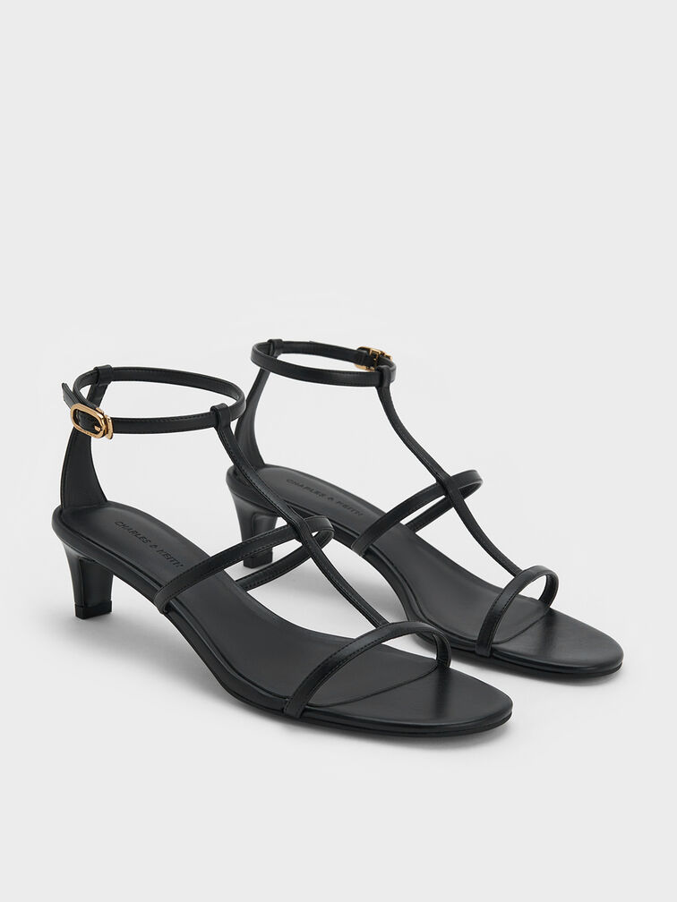 T-Bar Kitten-Heel Ankle-Strap Sandals, Black, hi-res