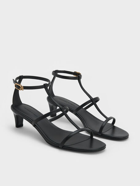 T-Bar Kitten-Heel Ankle-Strap Sandals, Black, hi-res