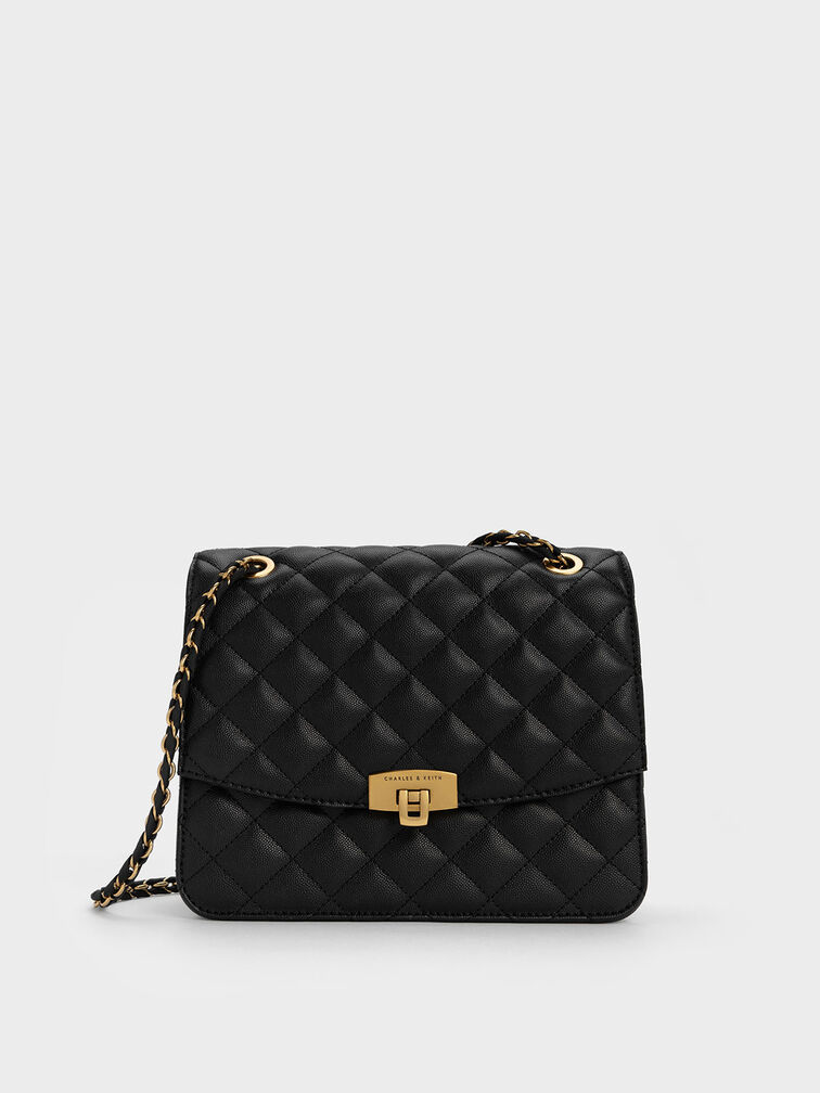 Quilted Chain Strap Bag - Black
