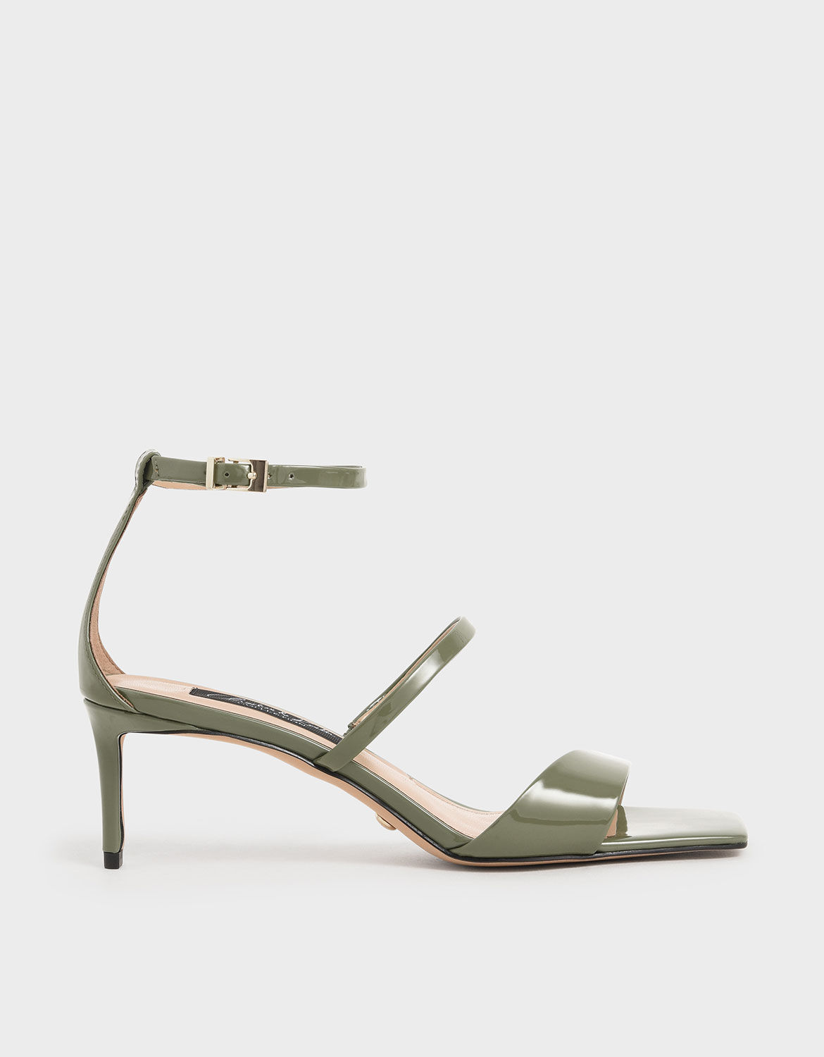 Green leather sandals Low heel peep toe sandals for women in green patent  leather