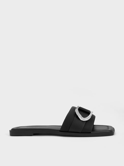 Gabine Leather Slide Sandals, Black, hi-res