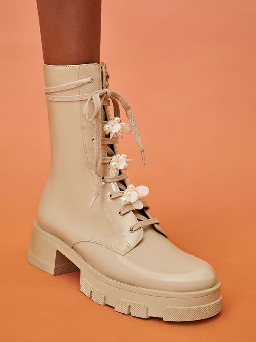 Hayden Bead-Embellished Patent Boots, Nude, hi-res