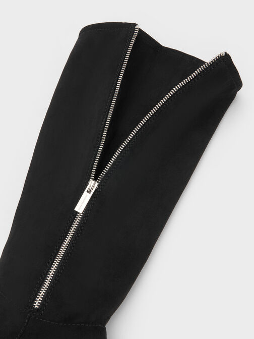 Rosamond Faux Suede Side-Zip Ridged-Sole Knee-High Boots, Black Textured, hi-res