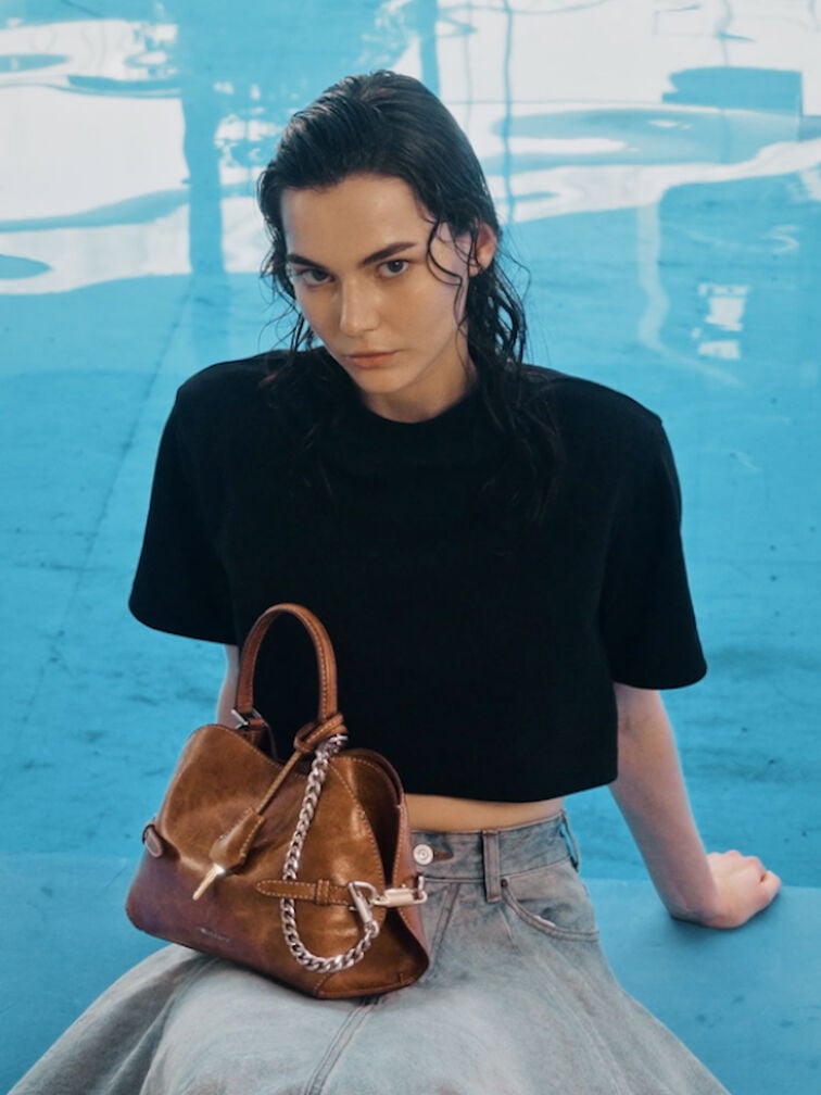 Delfina Chain Side-Belt Tote Bag, Distressed Tan, hi-res