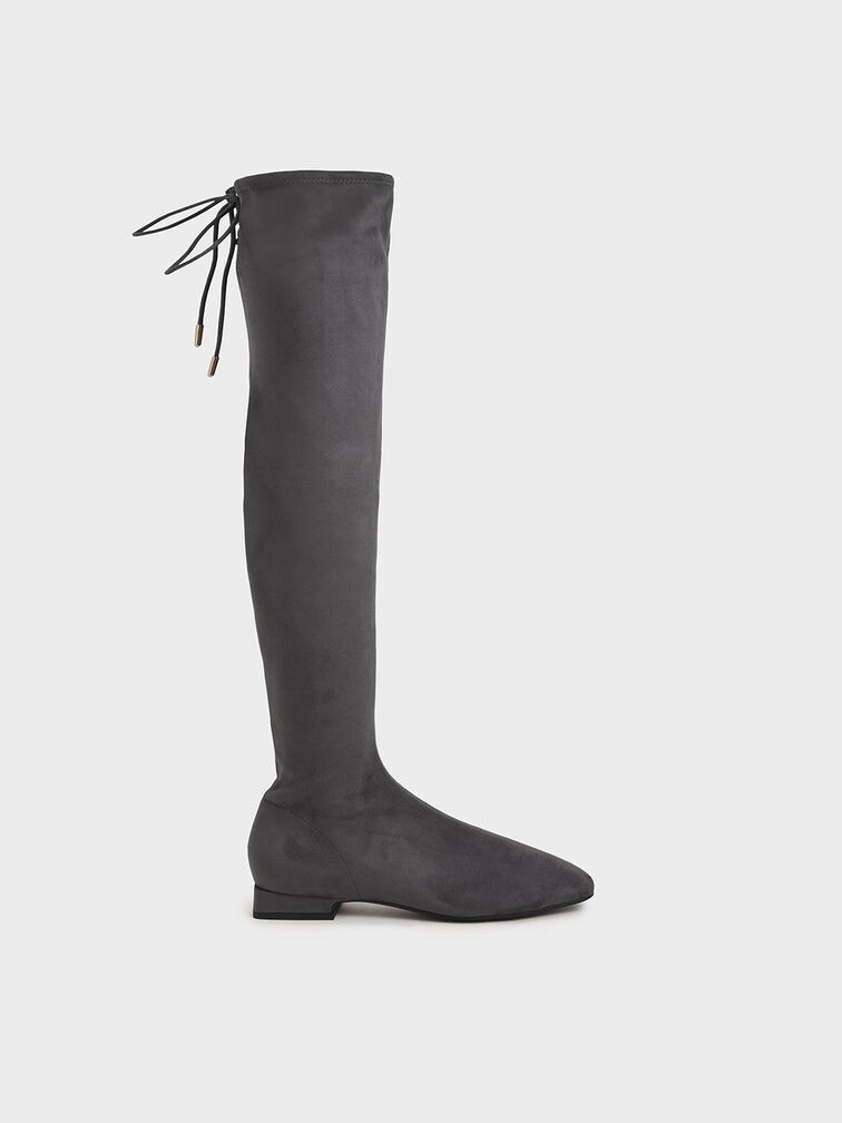 Textured Thigh High Boots, Dark Grey, hi-res