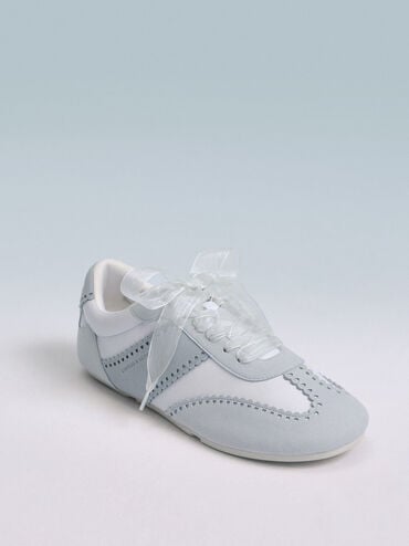 Cece Heart-Motif Sheer-Lace Sneakers, Light Blue, hi-res