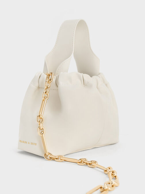 Ally Ruched Slouchy Chain-Handle Bag, Cream, hi-res