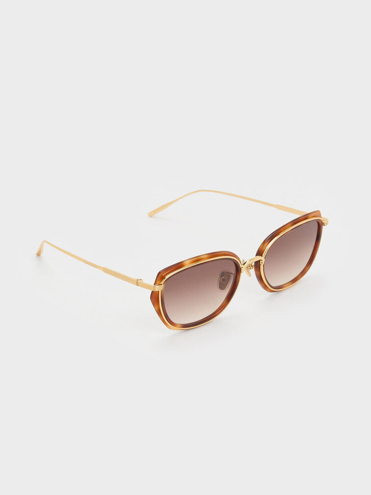 Tortoiseshell Metallic Rim Geometric-Frame Sunglasses, T. Shell, hi-res