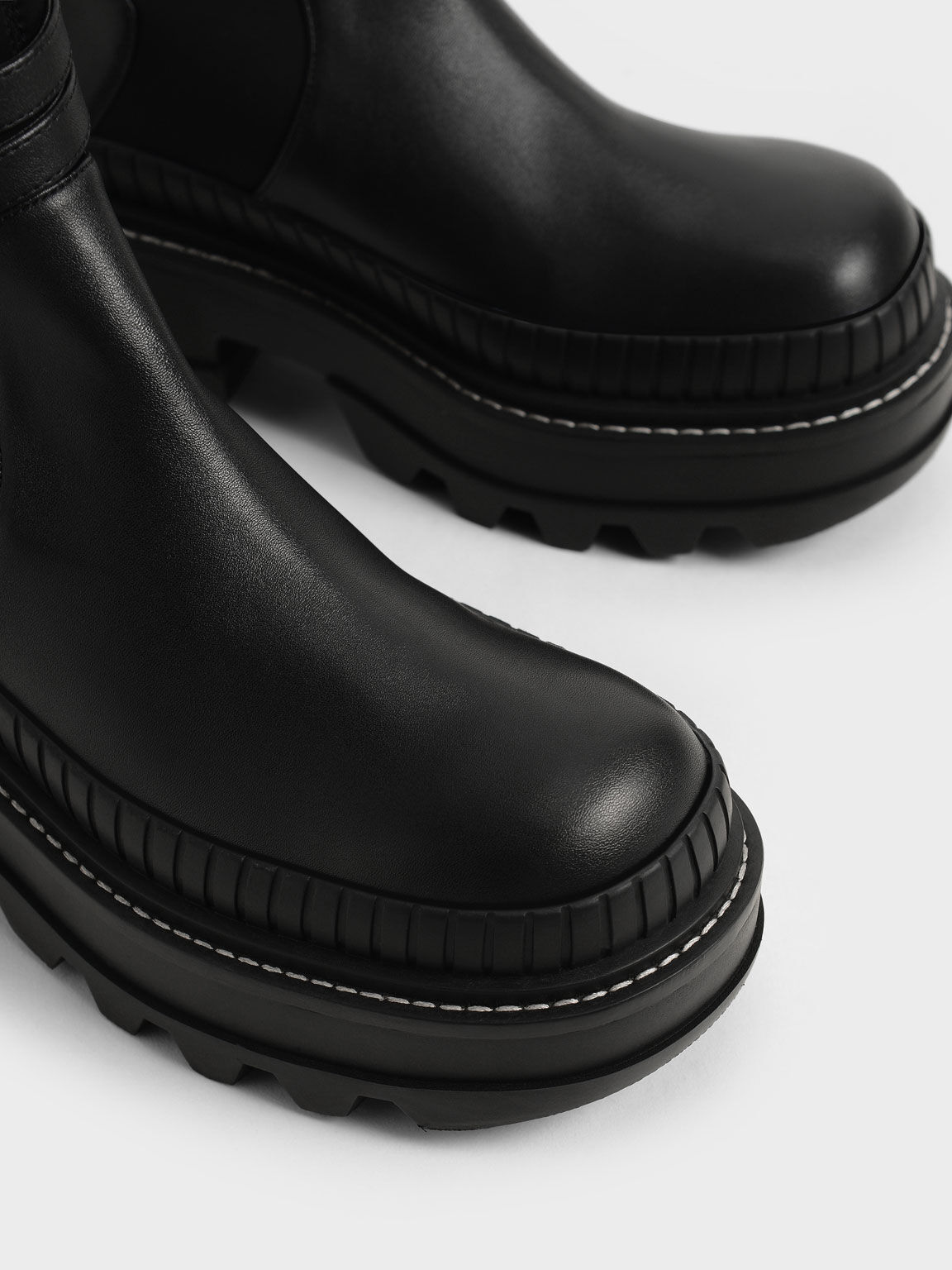 Slip-On Platform Ankle Boots - Black