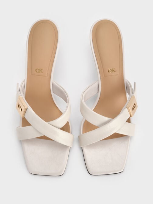 Cody Leather Crossover-Strap Heeled Sandals, Chalk, hi-res
