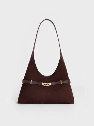 Arlet Recycled Suede Metallic-Accent Belted Hobo Bag, Espresso Brown, hi-res