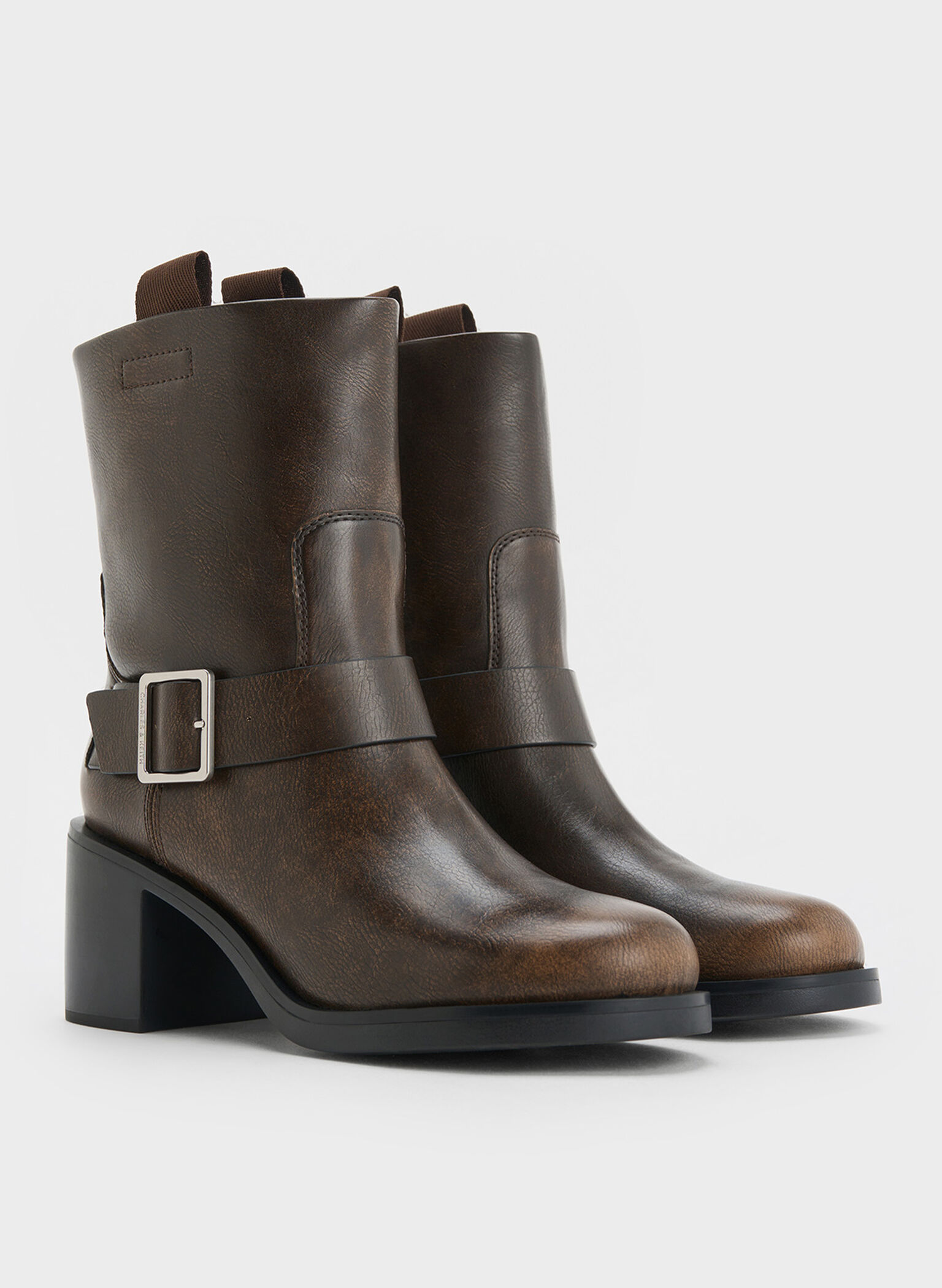 Kailey Side-Buckle Ankle Boots, Dark Brown, hi-res