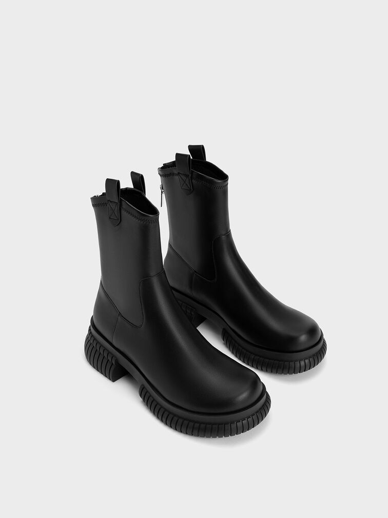 Black Cowboy Platform Ankle Boots - CHARLES & KEITH TW