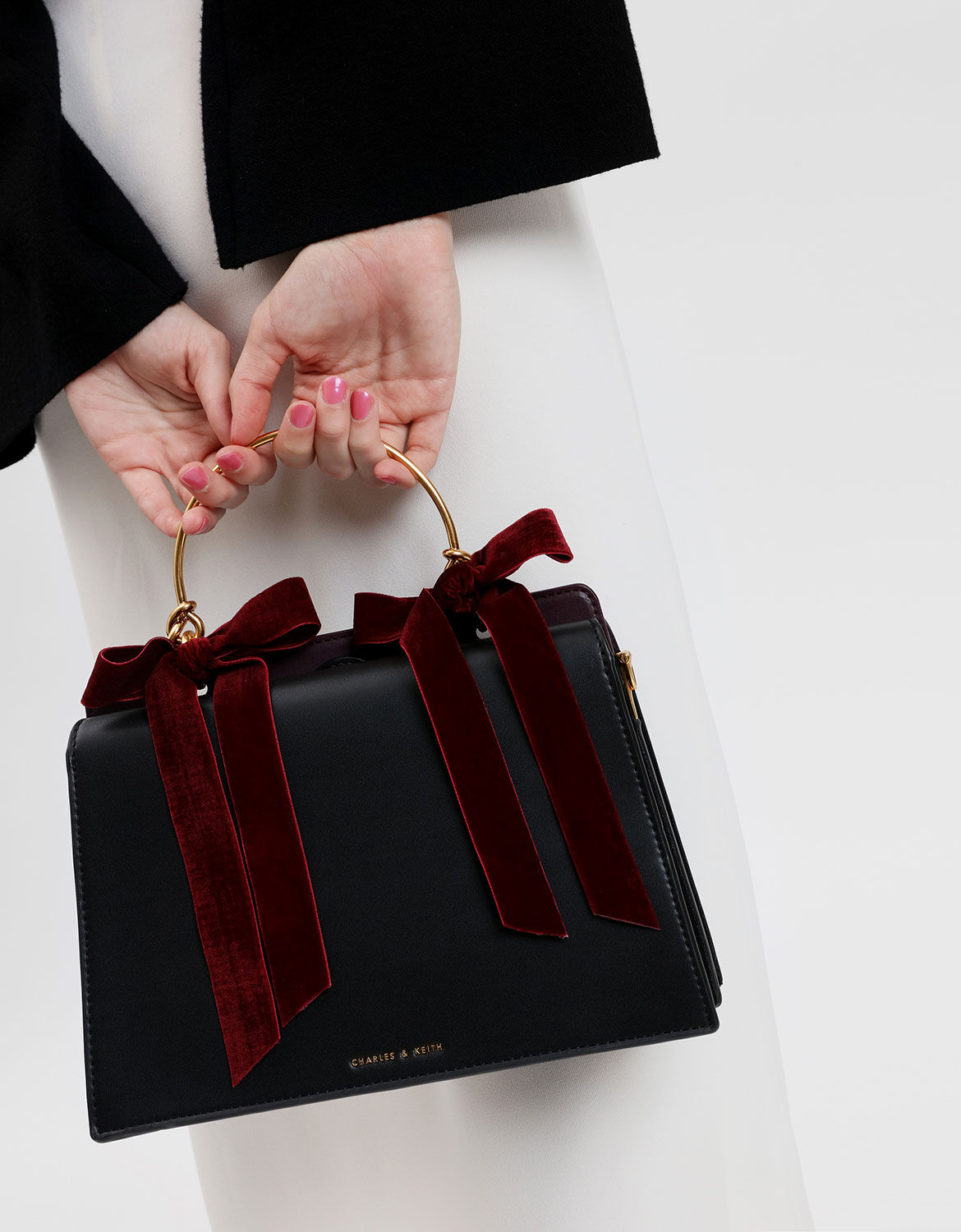 Black Velvet Bow Detail Handbag