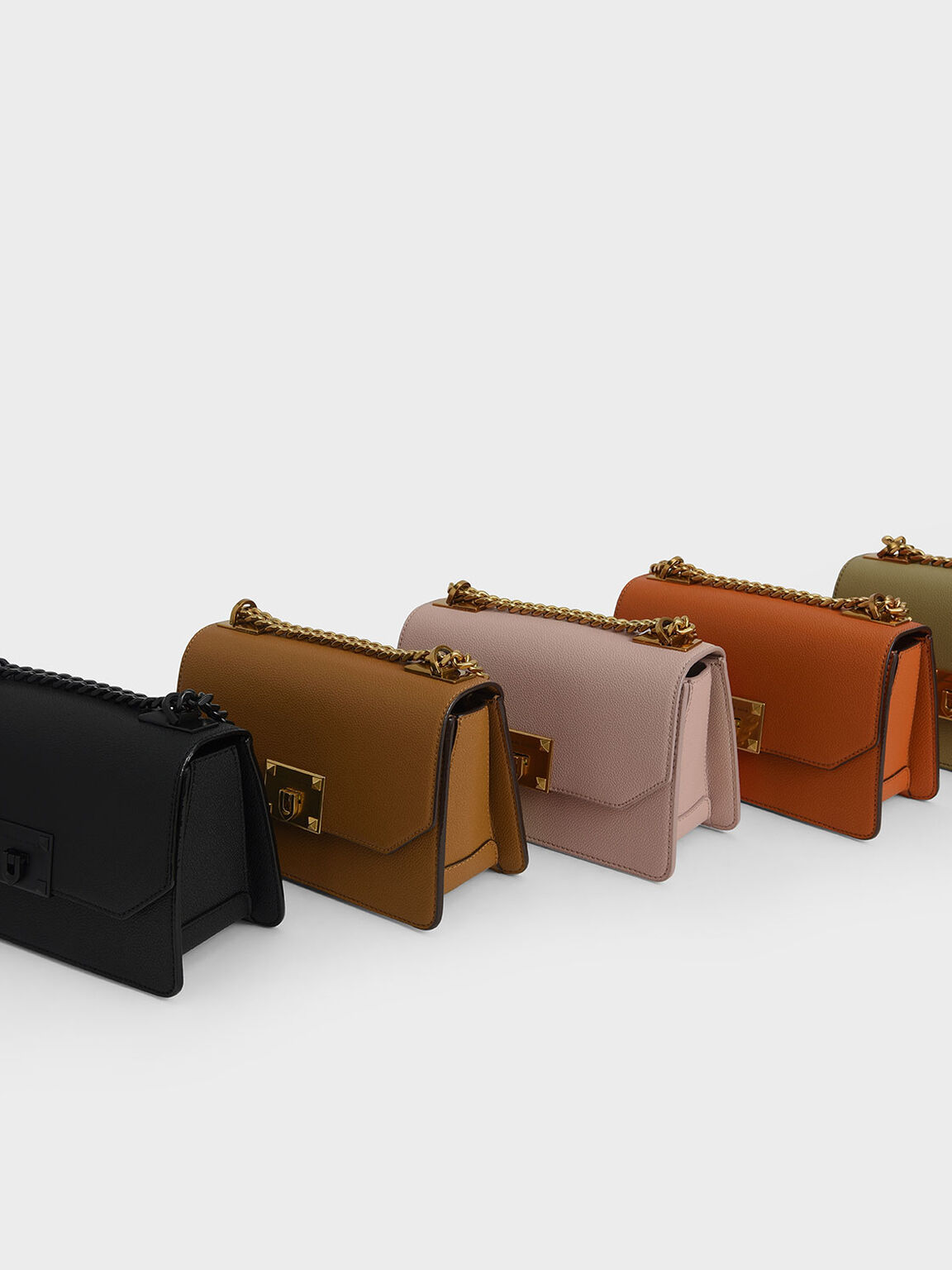 Metallic Push-Lock Crossbody Bag, Orange, hi-res