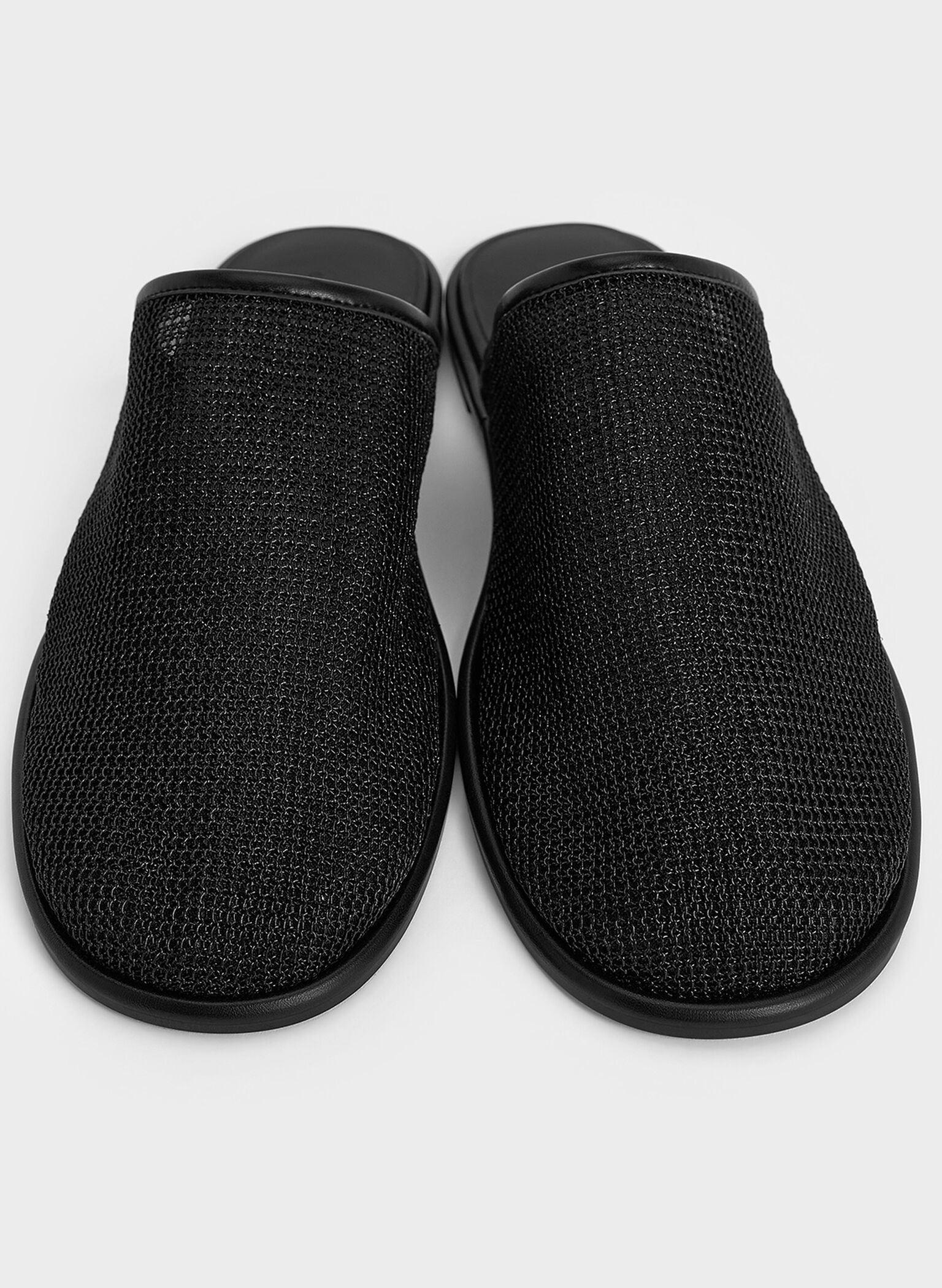 Mesh High-Vamp Flat Mules, Black Textured, hi-res