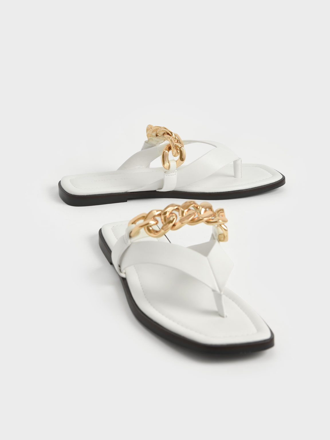 Chain Strap Thong Sandals, White, hi-res