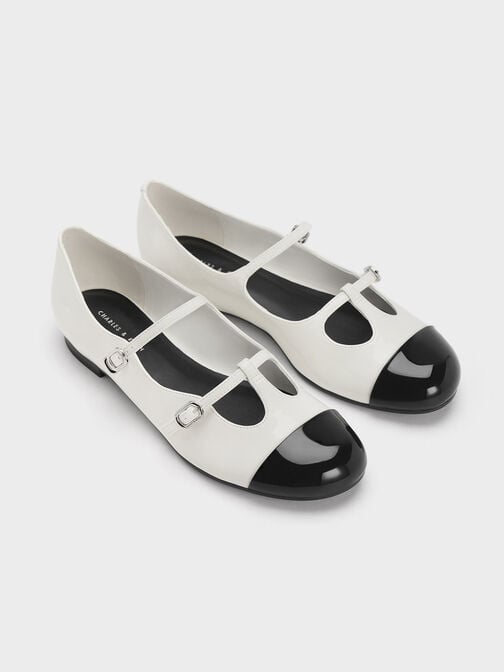 Double-Strap T-Bar Mary Janes, White, hi-res