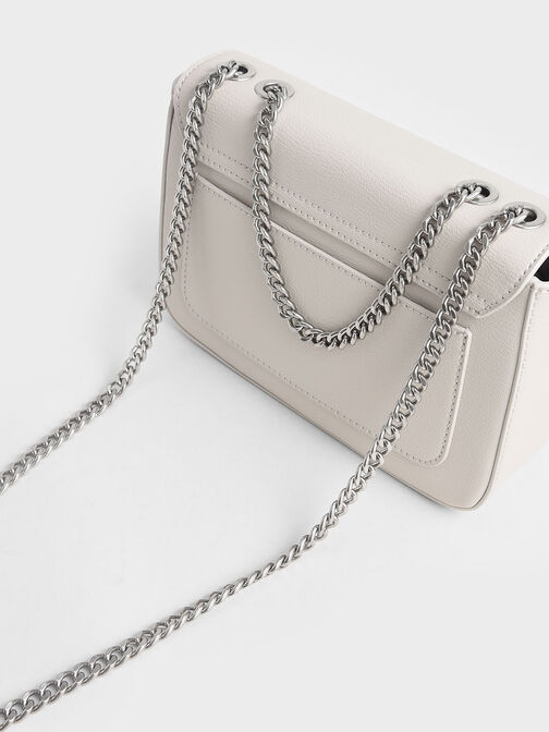 Chain Strap Shoulder Bag, Light Grey, hi-res