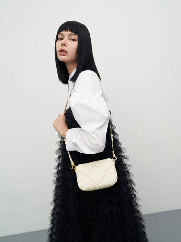 Mini Danika Chunky Chain Padded Bag, Cream, hi-res