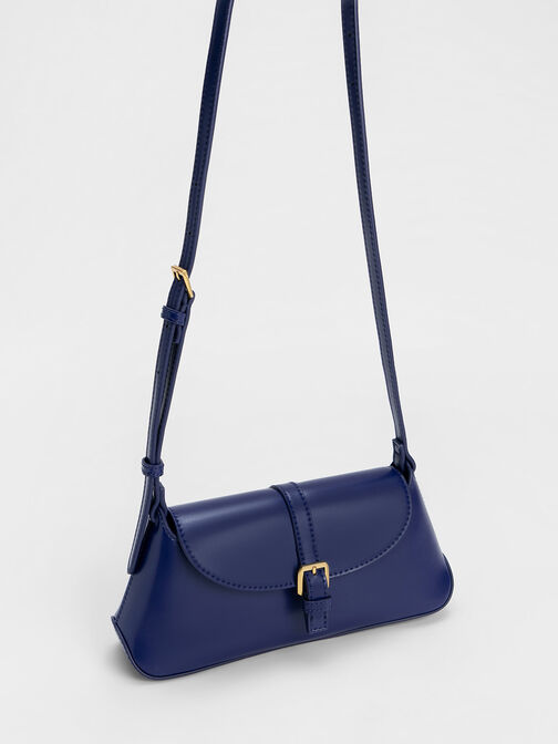 Annelise Double Belted Shoulder Bag, Navy, hi-res