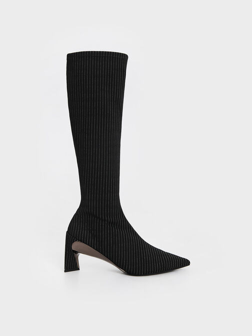 Devon Striped Metallic Blade-Heel Knee-High Boots, Dark Grey, hi-res