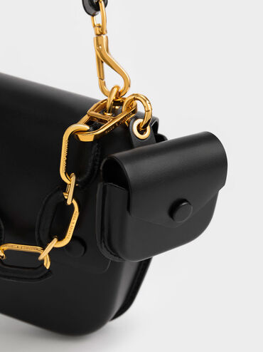 Amber Chain Handle Push-Lock Handbag, Black, hi-res