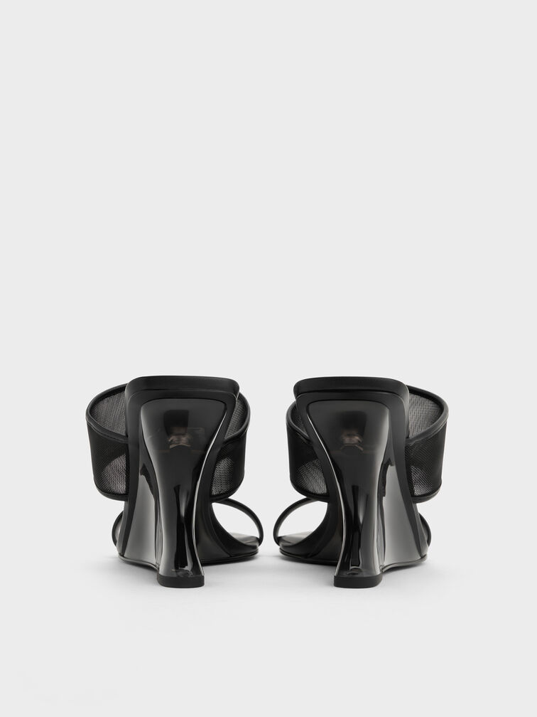 Mesh Sculptural-Heel Wedges, Black Textured, hi-res