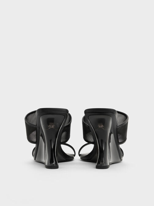 Mesh Sculptural-Heel Wedges, Black Textured, hi-res