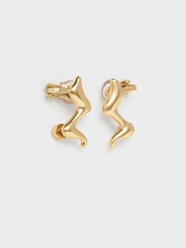 Emilia Wavy Stud Earrings, Gold, hi-res