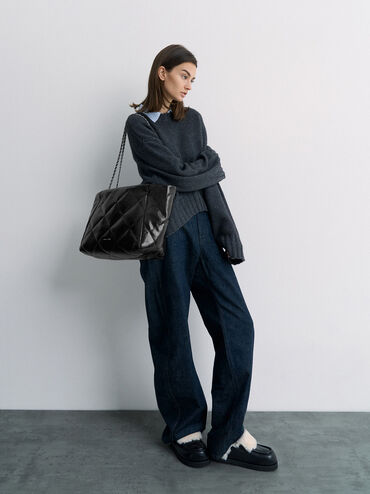 Apfra Quilted Chain-Handle Tote Bag, Noir, hi-res
