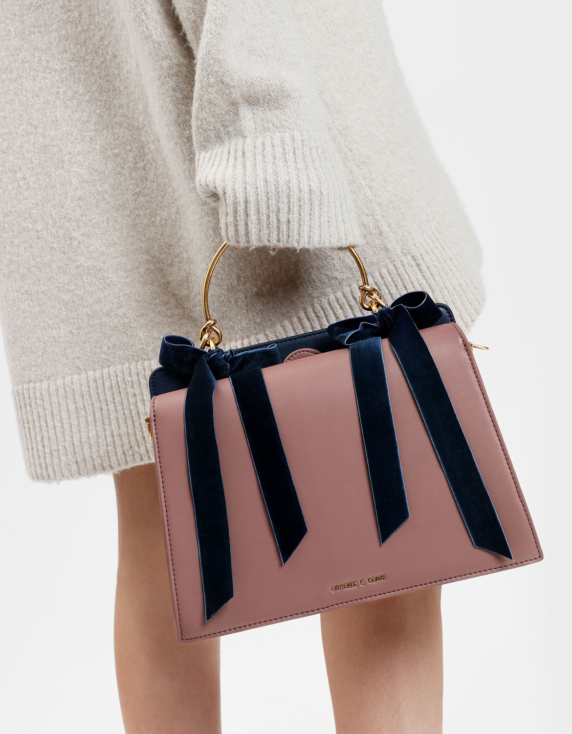 charles and keith velvet bow detail handbag