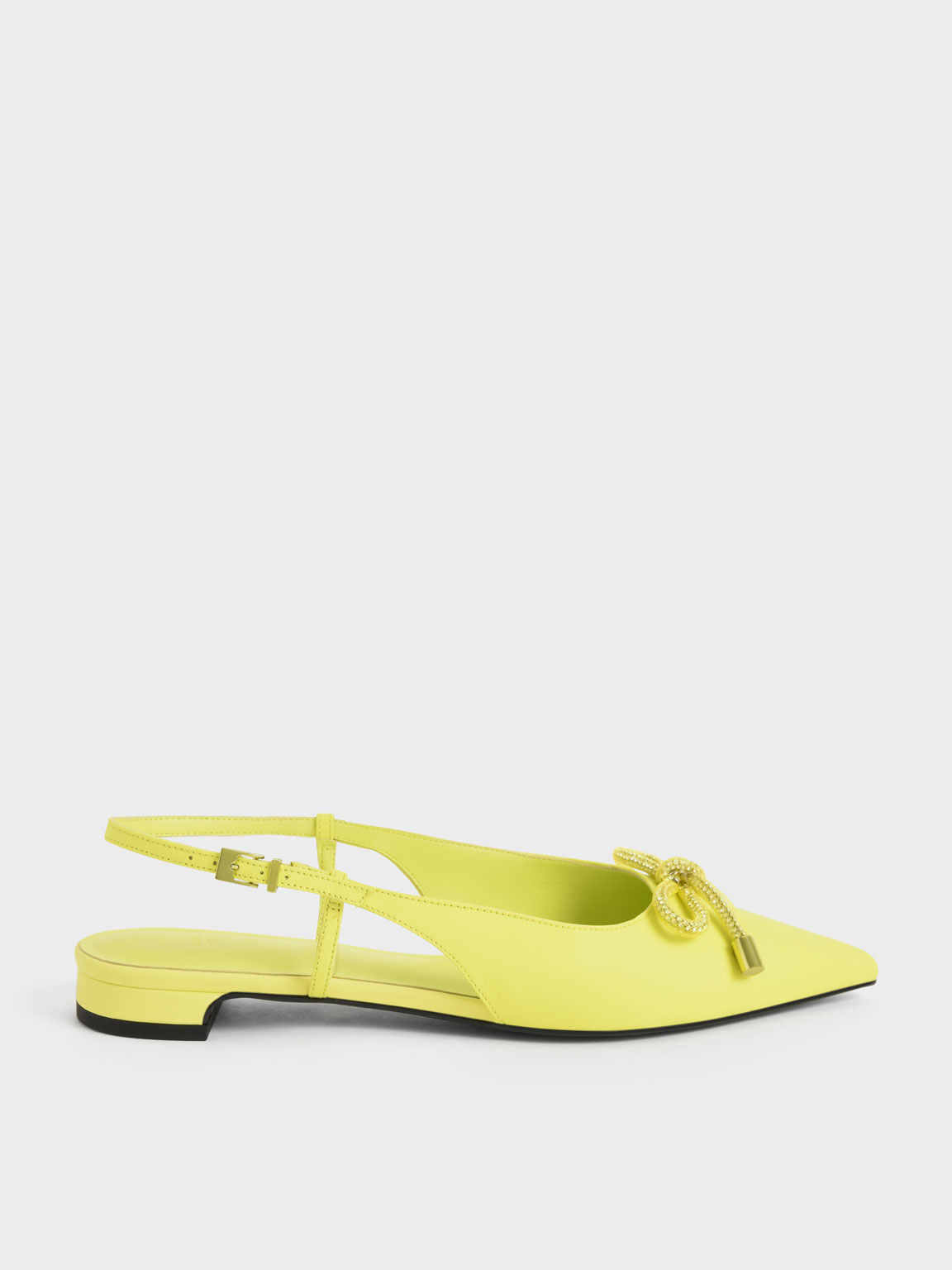 Gem Embellished Bow Tie Slingback Flats Yellow