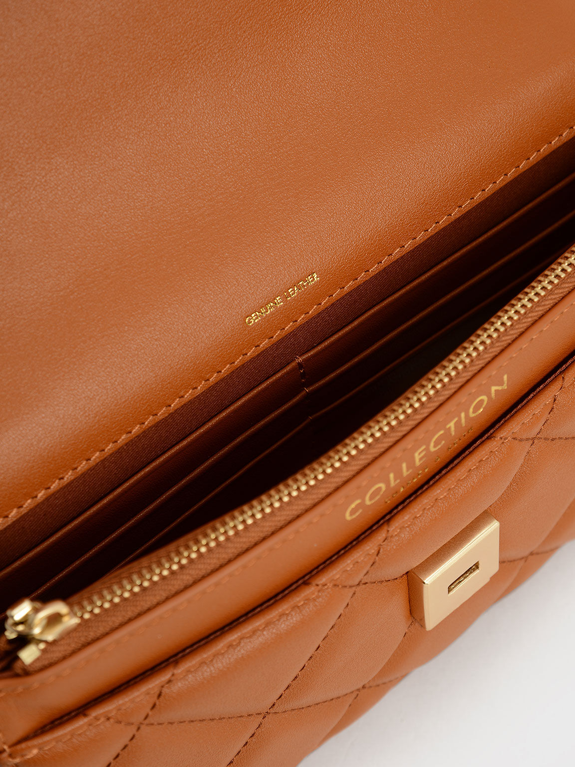 Quilted Leather Chain-Handle Bag, Cognac, hi-res