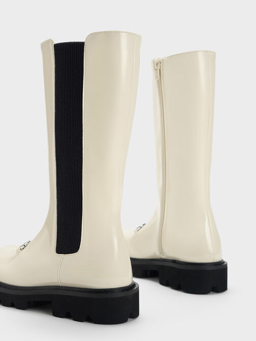 Girls' Metallic-Accent Chelsea Knee-High Boots, Chalk, hi-res