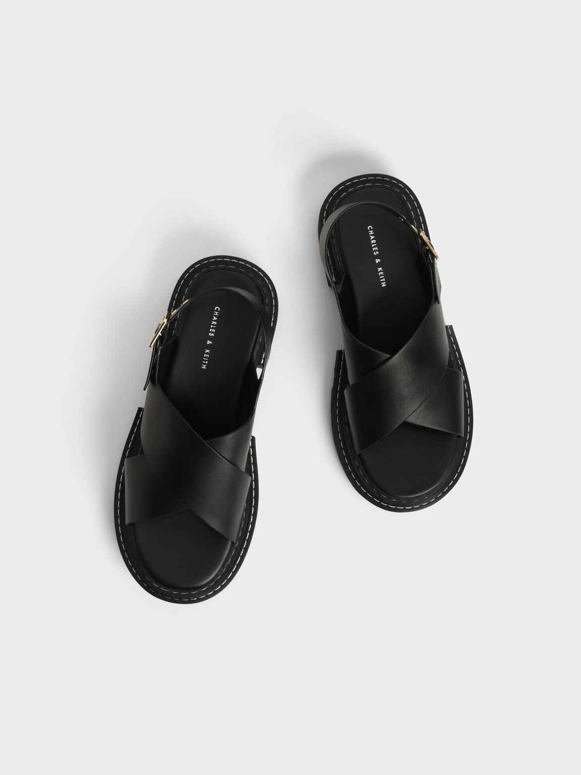 Black Crossover Slingback Sandals - CHARLES & KEITH US