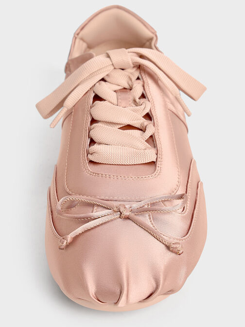Cece Satin Ruched Bow Sneakers, Nude, hi-res