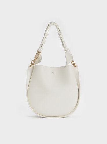 Cleona Braided Handle Shoulder Bag, White, hi-res
