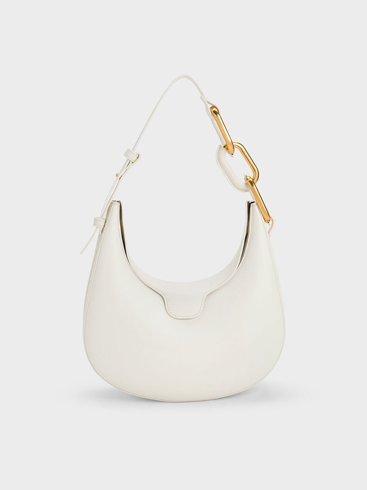 Kora Metallic-Accent Moon Bag - White