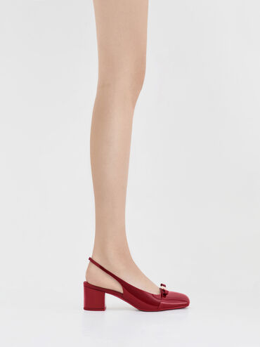Dorian Patent Bow Block-Heel Slingback Pumps, Red, hi-res